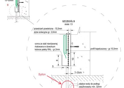 Ogród wertykalny - Syfon w odpływie do kanalizacji