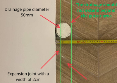 Properly positioned drain from the wall used for irrigating the vertical gardens