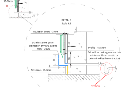 Syphon in the drainage to the wall - green wall