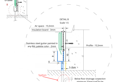 Syphon in the drainage - green wall