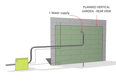 Water supply to the outdoor vertical garden - rear view